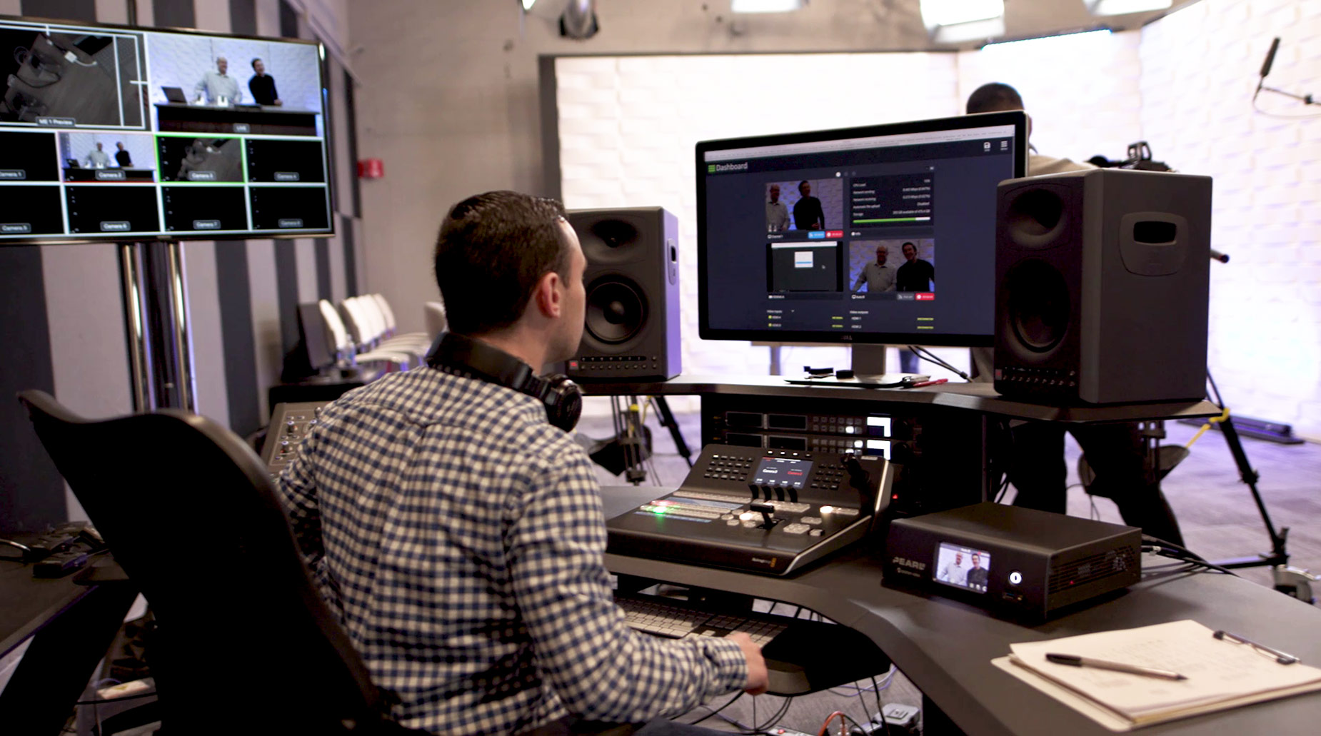 Professional AV control room setup