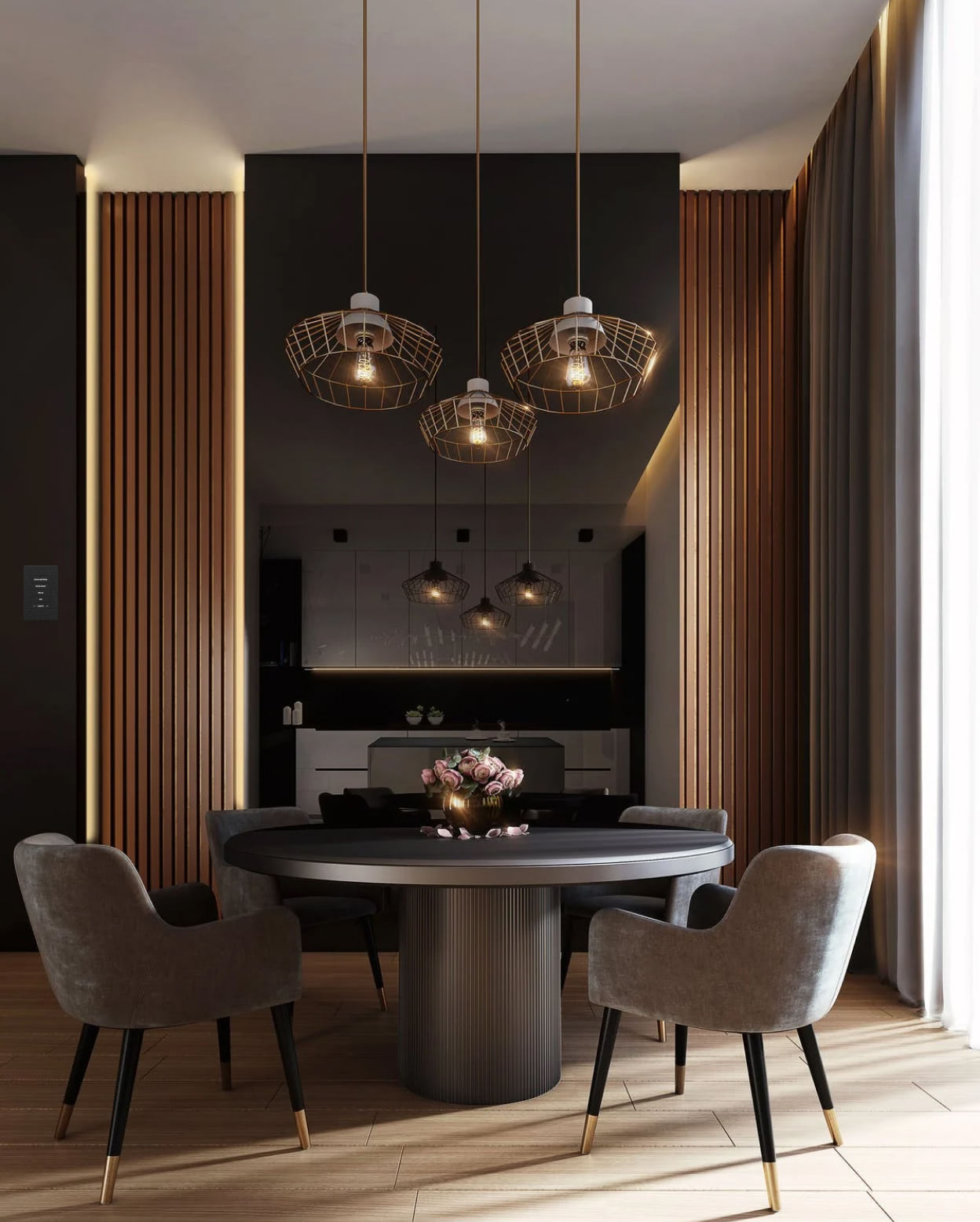 Elegant dining room with integrated smart home technology