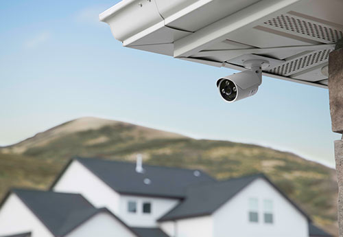 Outdoor security camera with scenic landscape protection